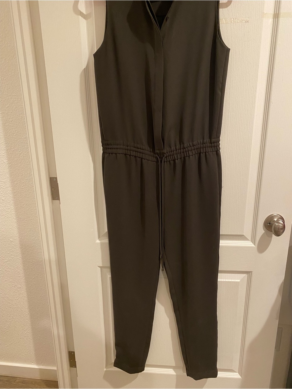 Vince Olive Sleeveless Drawstring Jumpsuit